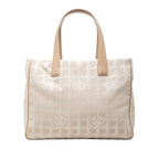 Chanel CC Logo New Travel Line Tote MM Beige Nylon Leather