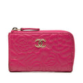 Chanel CC Logo Camellia No. 5 L-shaped Zipper Coin Purse Pink Leather