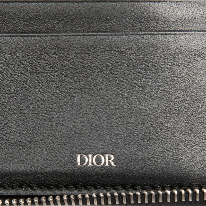 Dior Oblique Round Zip Wallet Bifold Beige Navy Canvas — view 5