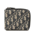 Dior Oblique Round Zip Wallet Bifold Beige Navy Canvas