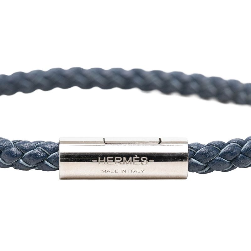 Hermes Goliath Bracelet Silver Navy Leather Metal — view 5