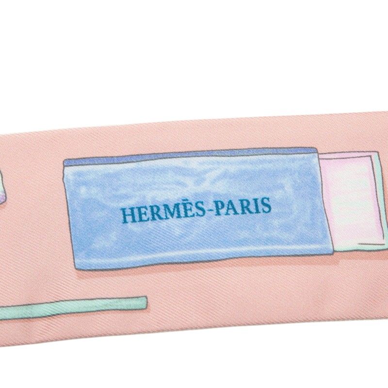 Hermes Twilly in the Pocket Scarf Pink Blue Multicolor Silk — view 4