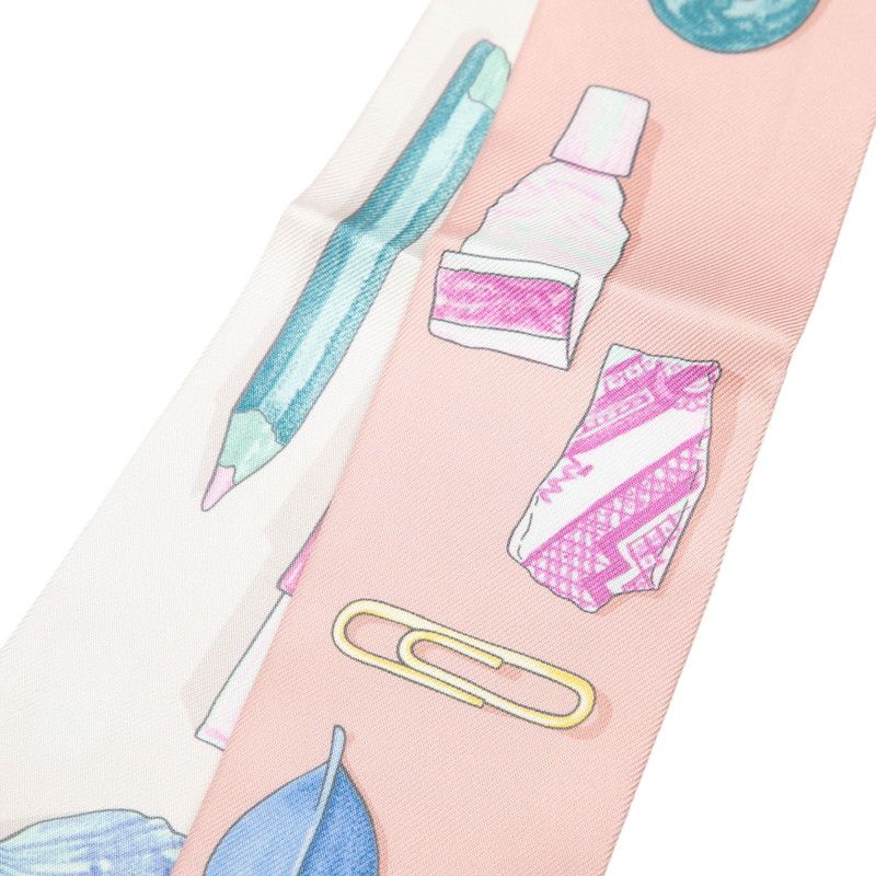 Hermes Twilly in the Pocket Scarf Pink Blue Multicolor Silk — view 2