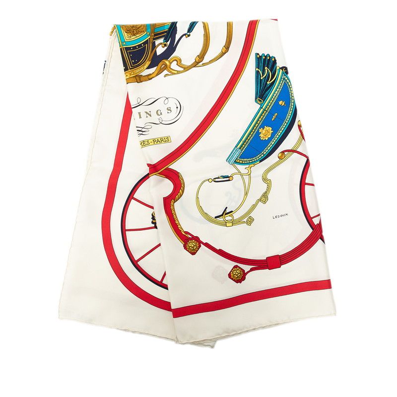 Hermes Carre 90 Spring Scarf Large White Multicolor Silk — view 8