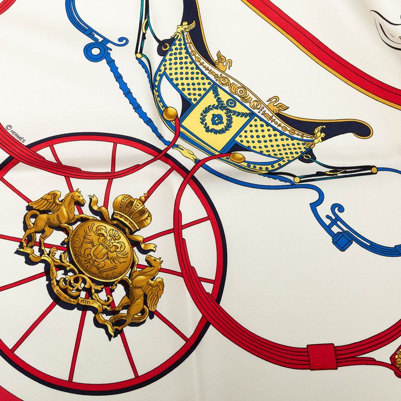 Hermes Carre 90 Spring Scarf Large White Multicolor Silk — view 4
