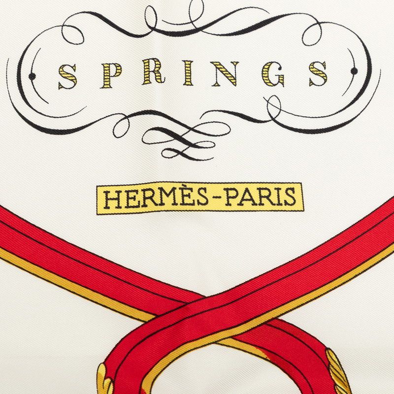 Hermes Carre 90 Spring Scarf Large White Multicolor Silk — view 3