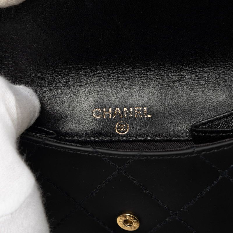 Chanel Wild Stitch CC Logo Bifold Wallet Black Gold Leather — view 7