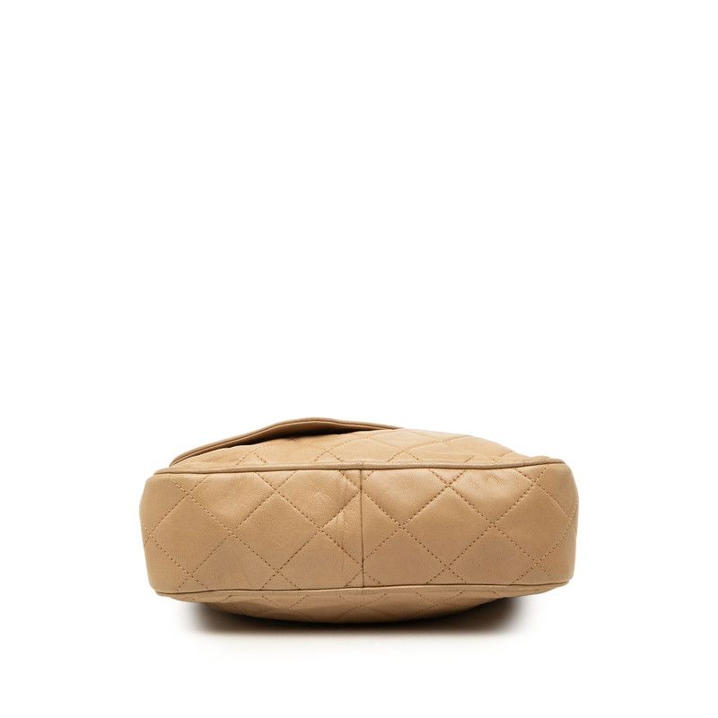Chanel Quilted CC Logo Fringe Chain Shoulder Bag Crossbody Beige Lambskin — view 3