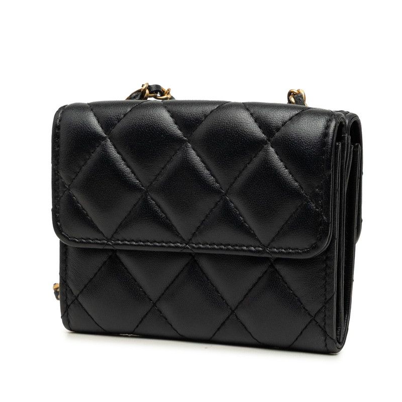 Chanel Quilted CC Logo Mini Chain Shoulder Bag Black Gold Lambskin — view 2