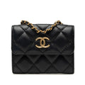 Chanel Quilted CC Logo Mini Chain Shoulder Bag Black Gold Lambskin