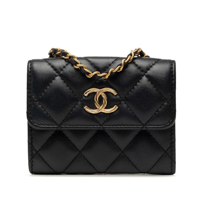 Chanel Quilted CC Logo Mini Chain Shoulder Bag Black Gold Lambskin