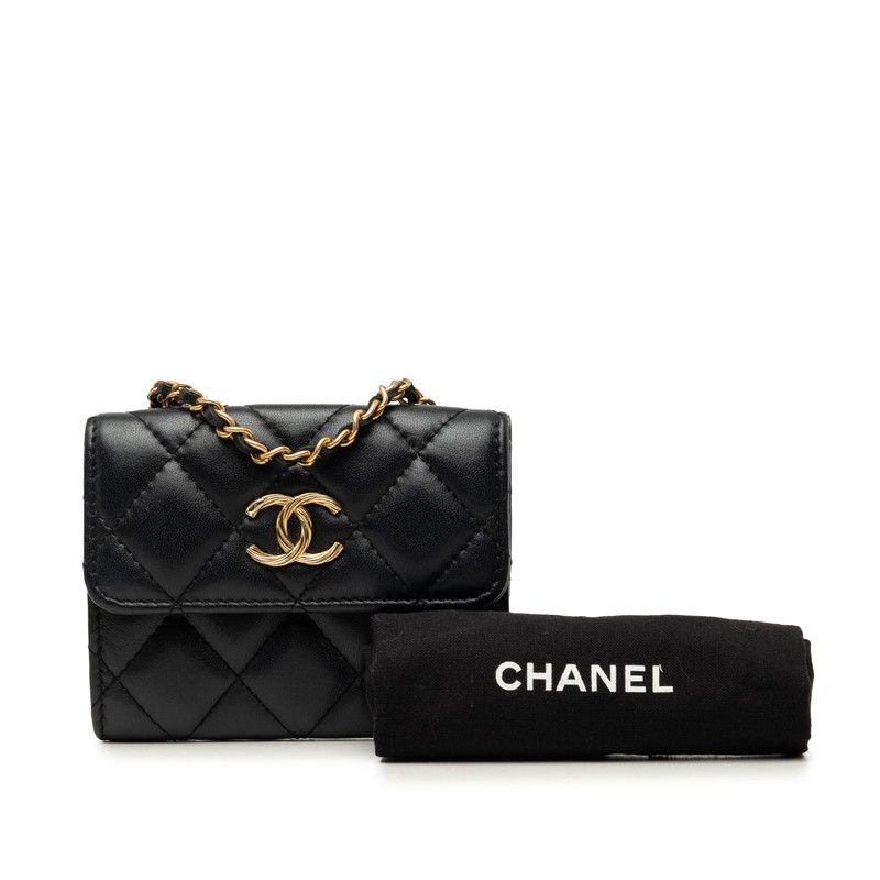 Chanel Quilted CC Logo Mini Chain Shoulder Bag Black Gold Lambskin — view 8