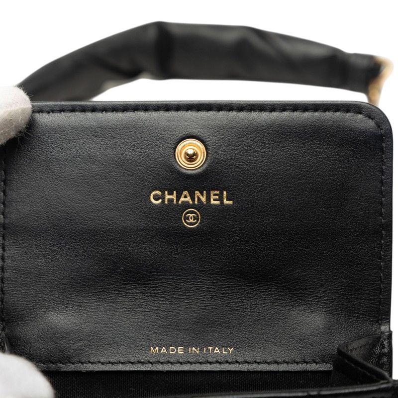 Chanel Quilted CC Logo Mini Chain Shoulder Bag Black Gold Lambskin — view 5