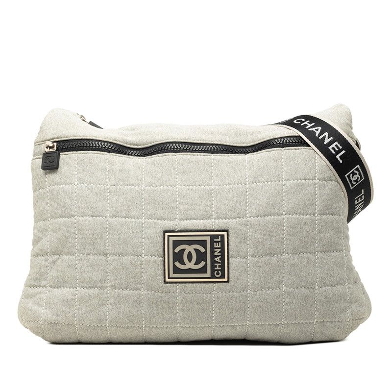 Chanel Sports Line Choco Bar CC Logo Shoulder Bag Crossbody Gray Cotton