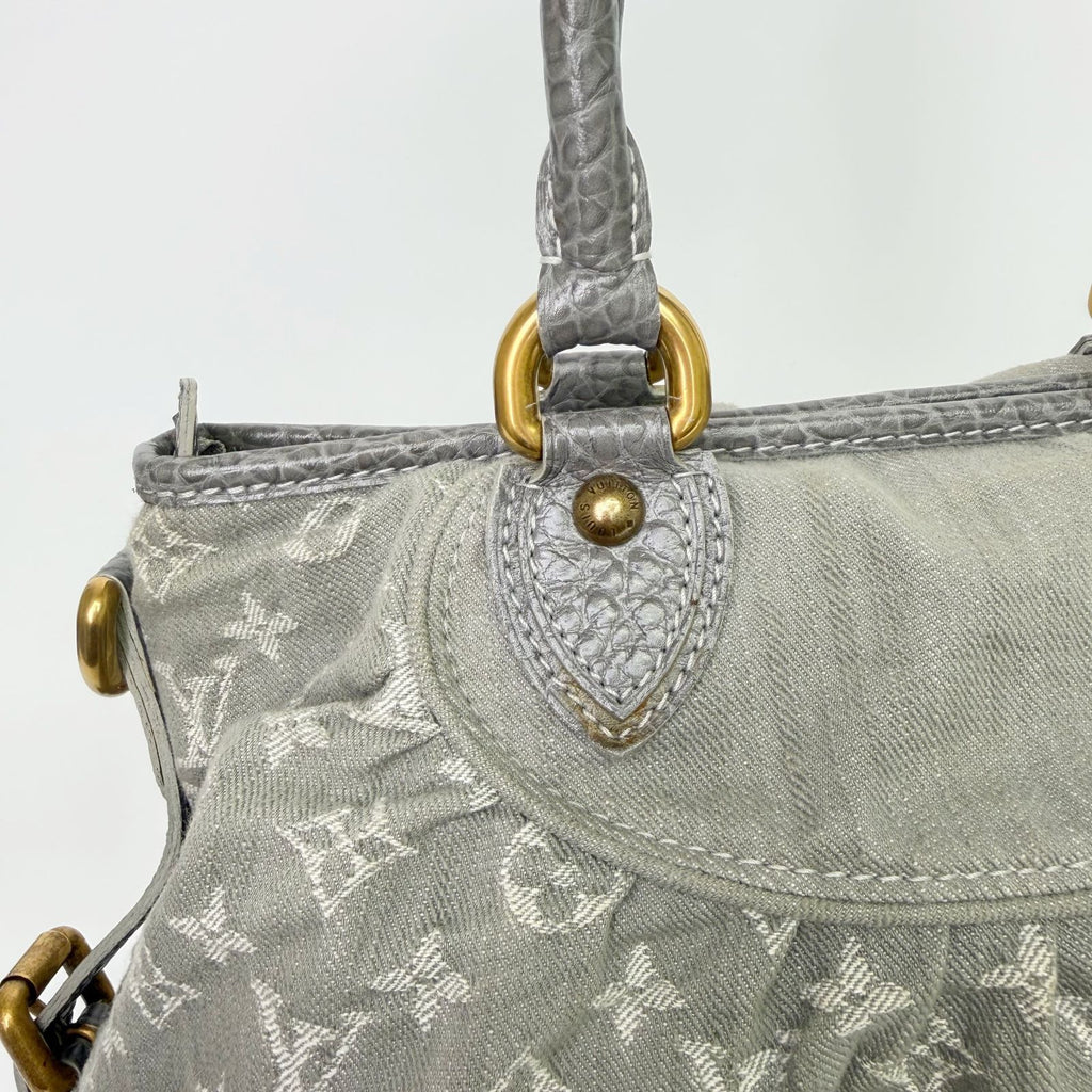 Louis Vuitton Monogram Denim Neo Cabby MM Handbag Gray Gold Vintage — view 7