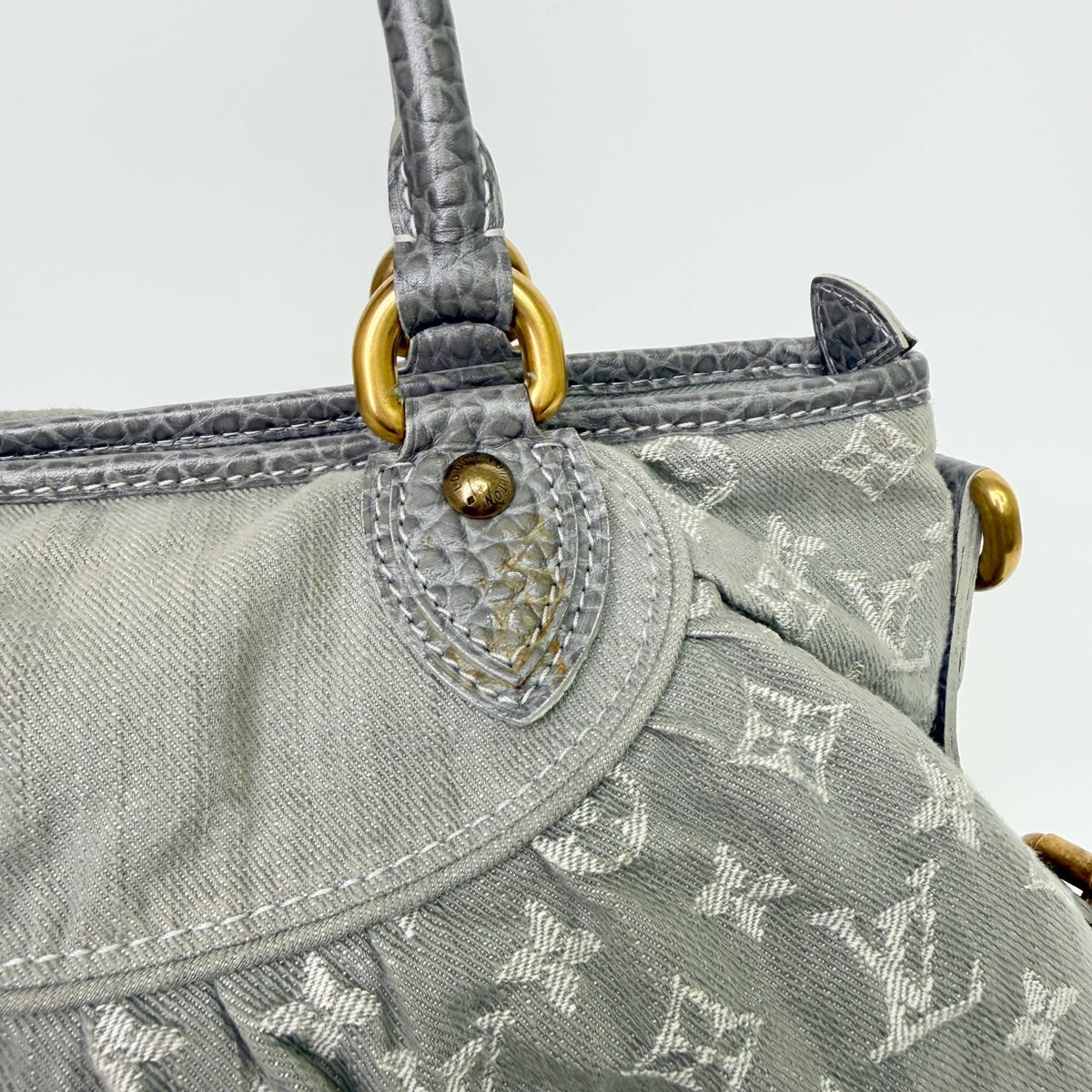 Louis Vuitton Monogram Denim Neo Cabby MM Handbag Gray Gold Vintage — view 5