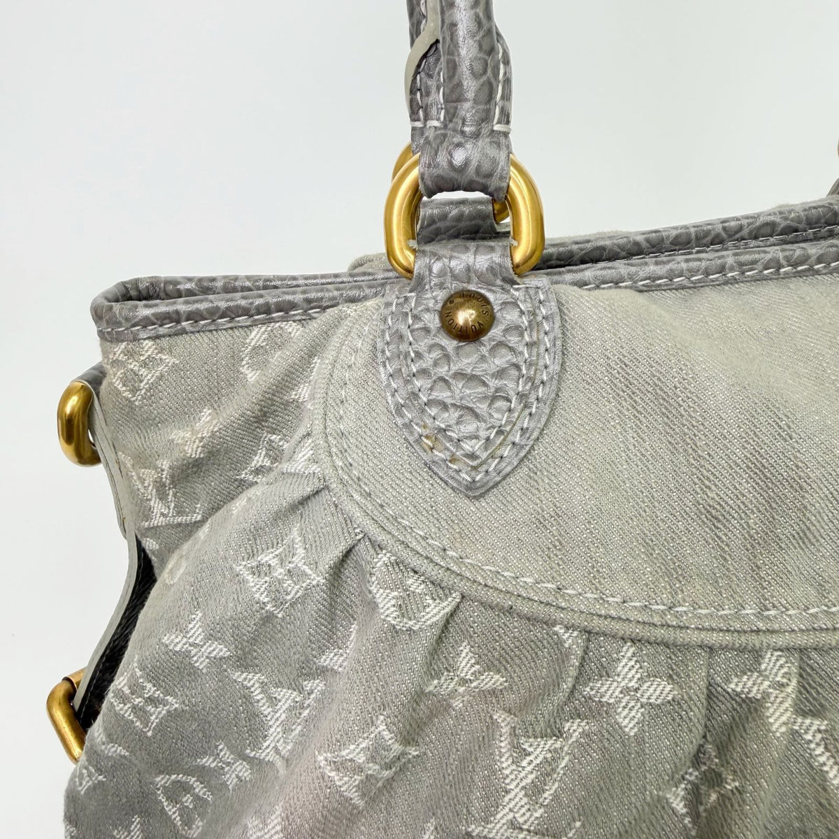 Louis Vuitton Monogram Denim Neo Cabby MM Handbag Gray Gold Vintage — view 6
