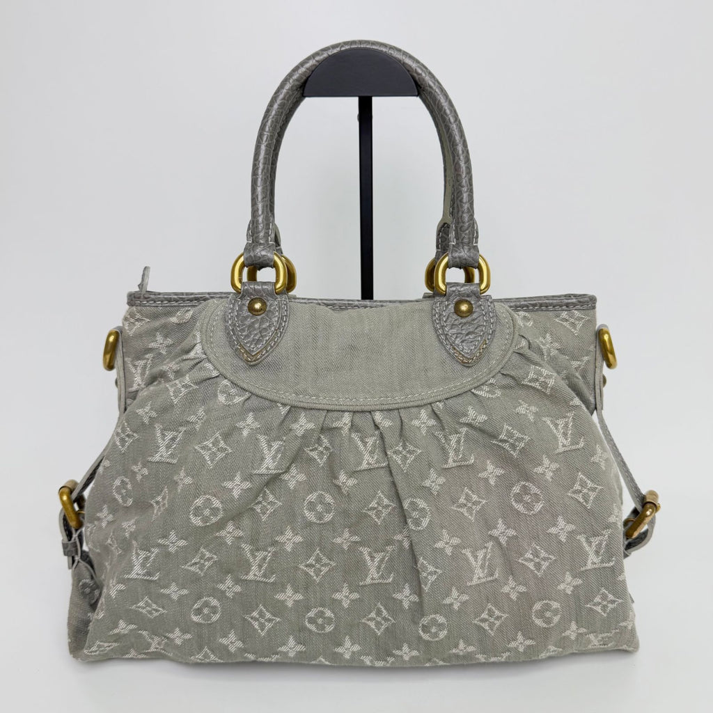 Louis Vuitton Monogram Denim Neo Cabby MM Handbag Gray Gold Vintage — view 2