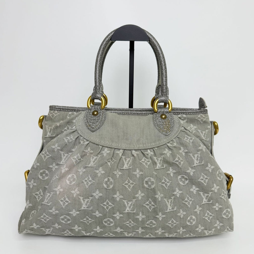 Louis Vuitton Monogram Denim Neo Cabby MM Handbag Gray Gold Vintage — view 3