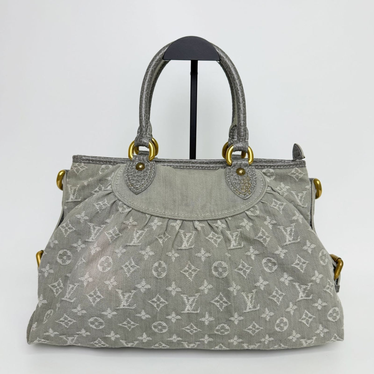 Louis Vuitton Monogram Denim Neo Cabby MM Handbag Gray Gold Vintage — view 3