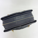 Chanel Camellia CC Logo Embossed Chain Tote Shoulder Bag Leather Navy Gold Seal — view 6