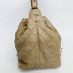 Chanel on the Road Quilted Bucket Shoulder Bag Leather Beige Silver Seal Vintage — view 6