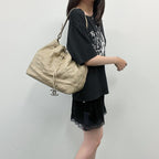Chanel on the Road Quilted Bucket Shoulder Bag Leather Beige Silver Seal Vintage — view 2