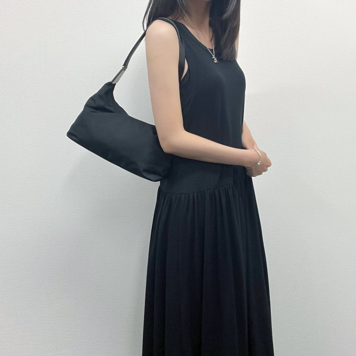 Prada Tessuto Nylon Shoulder Bag Black Vintage
