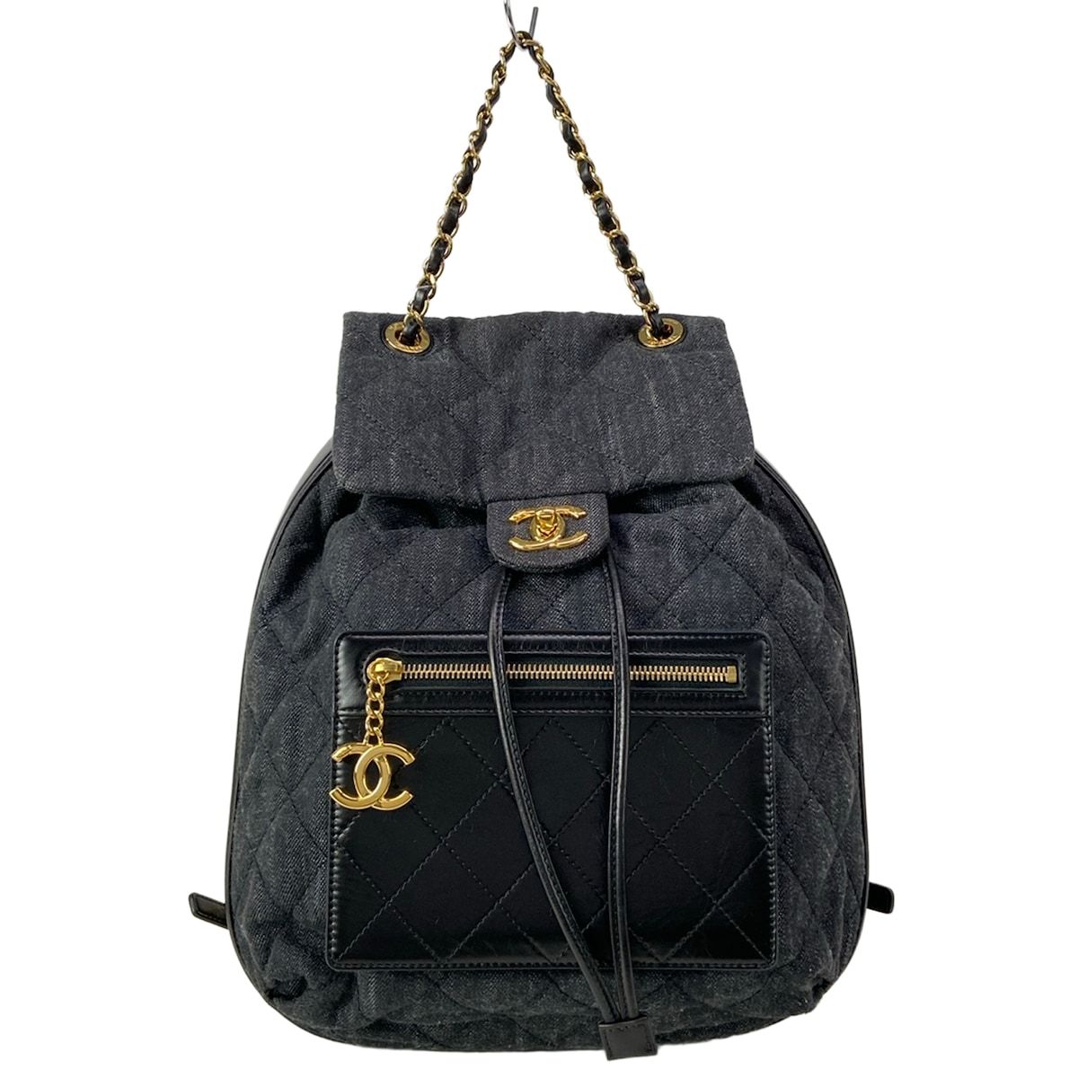 Chanel Backpack Quilted Black Gold Chain