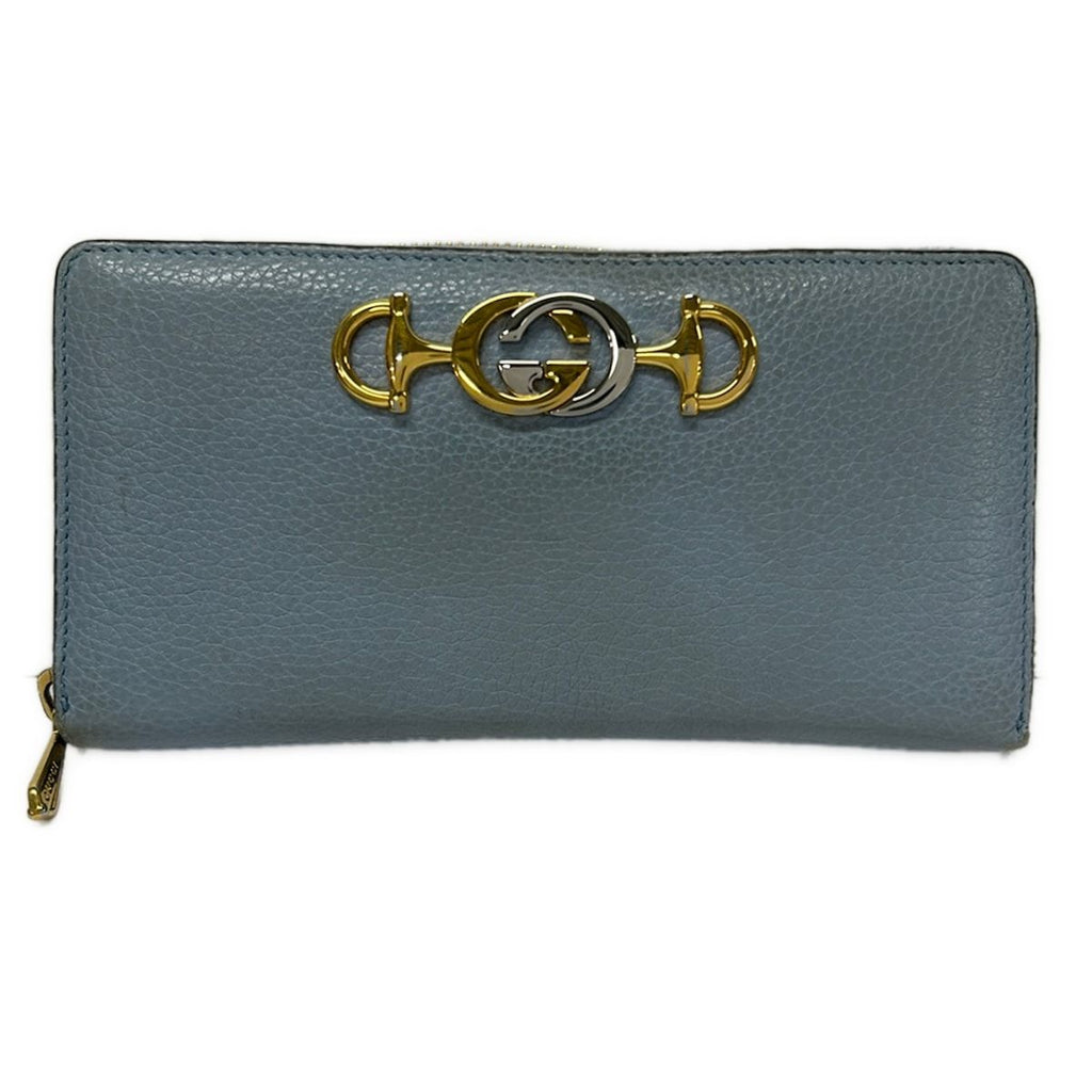 Gucci Wallet Zumi Light Blue Zip Around Leather