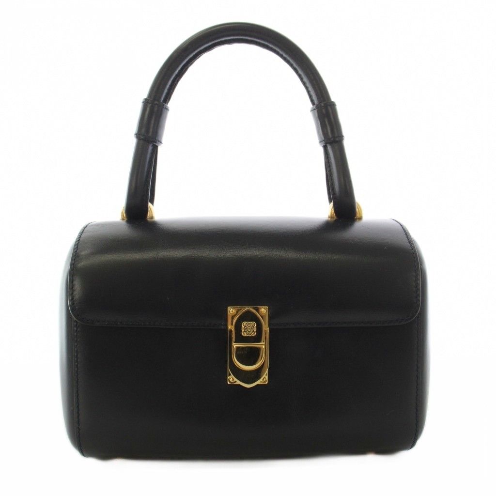 Loewe Vintage Handbag Anagram One Handle Leather Black