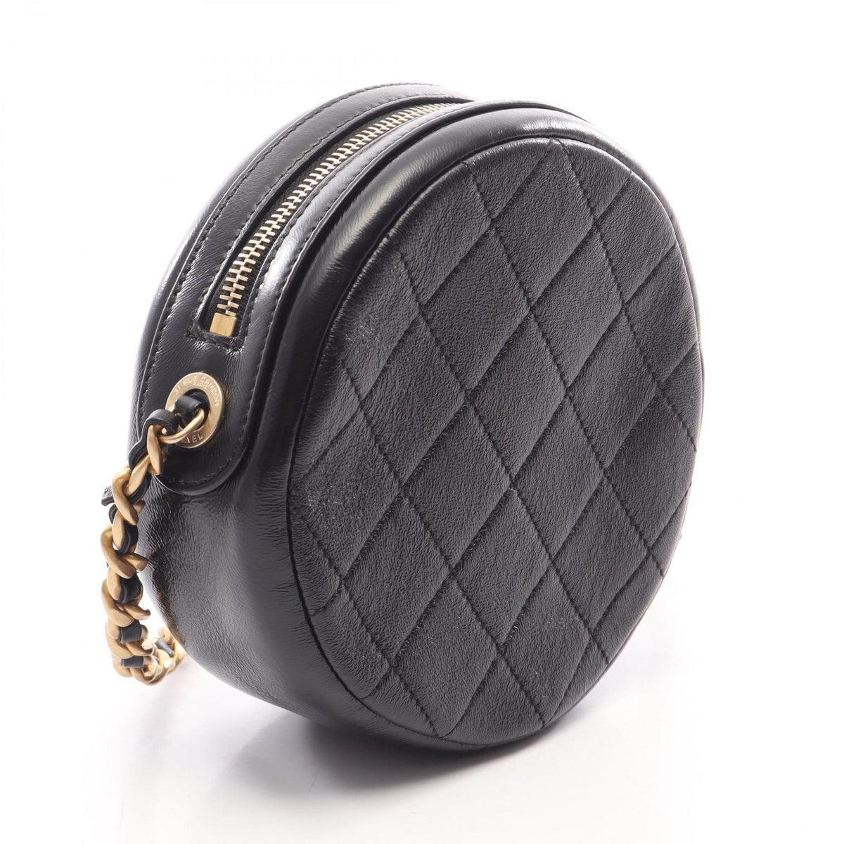 Chanel Shoulder Bag Quilted Round Mini Black Leather Chain — view 2