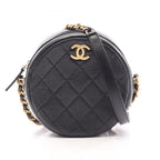 Chanel Shoulder Bag Quilted Round Mini Black Leather Chain