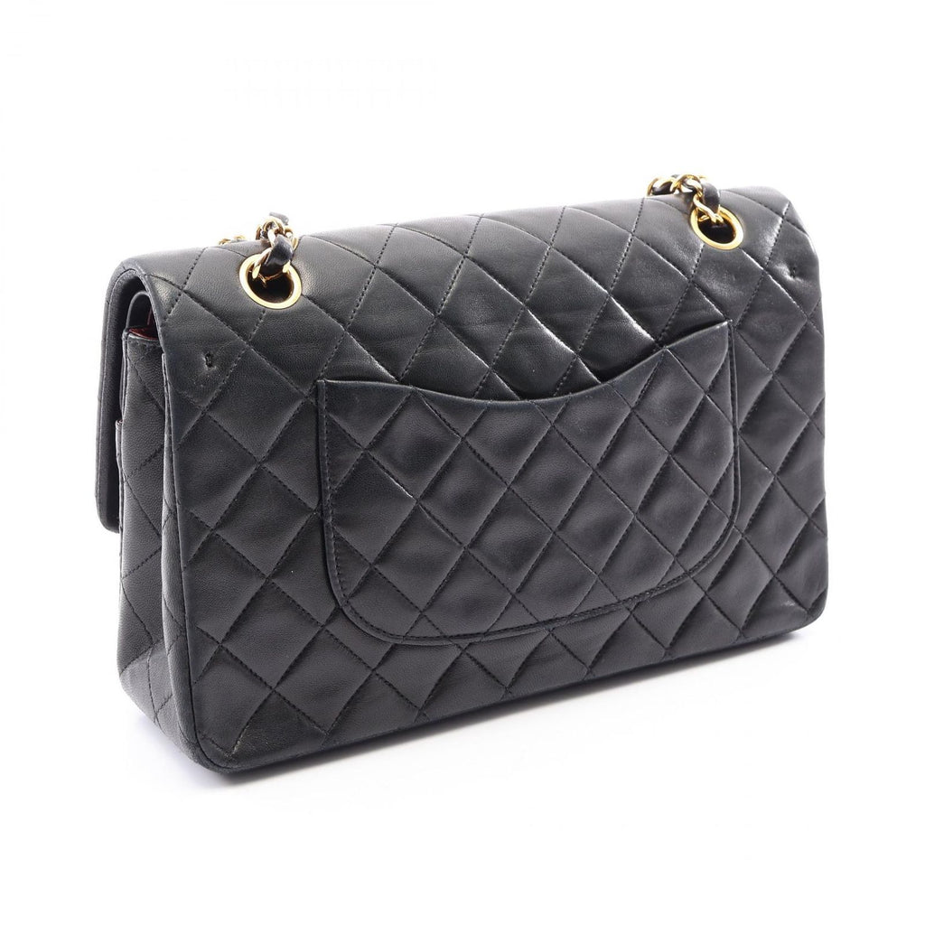 Chanel Shoulder Bag Quilted Double Flap Black Lambskin Chain — view 2