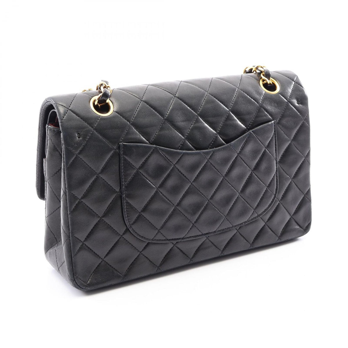 Chanel Shoulder Bag Quilted Double Flap Black Lambskin Chain — view 2