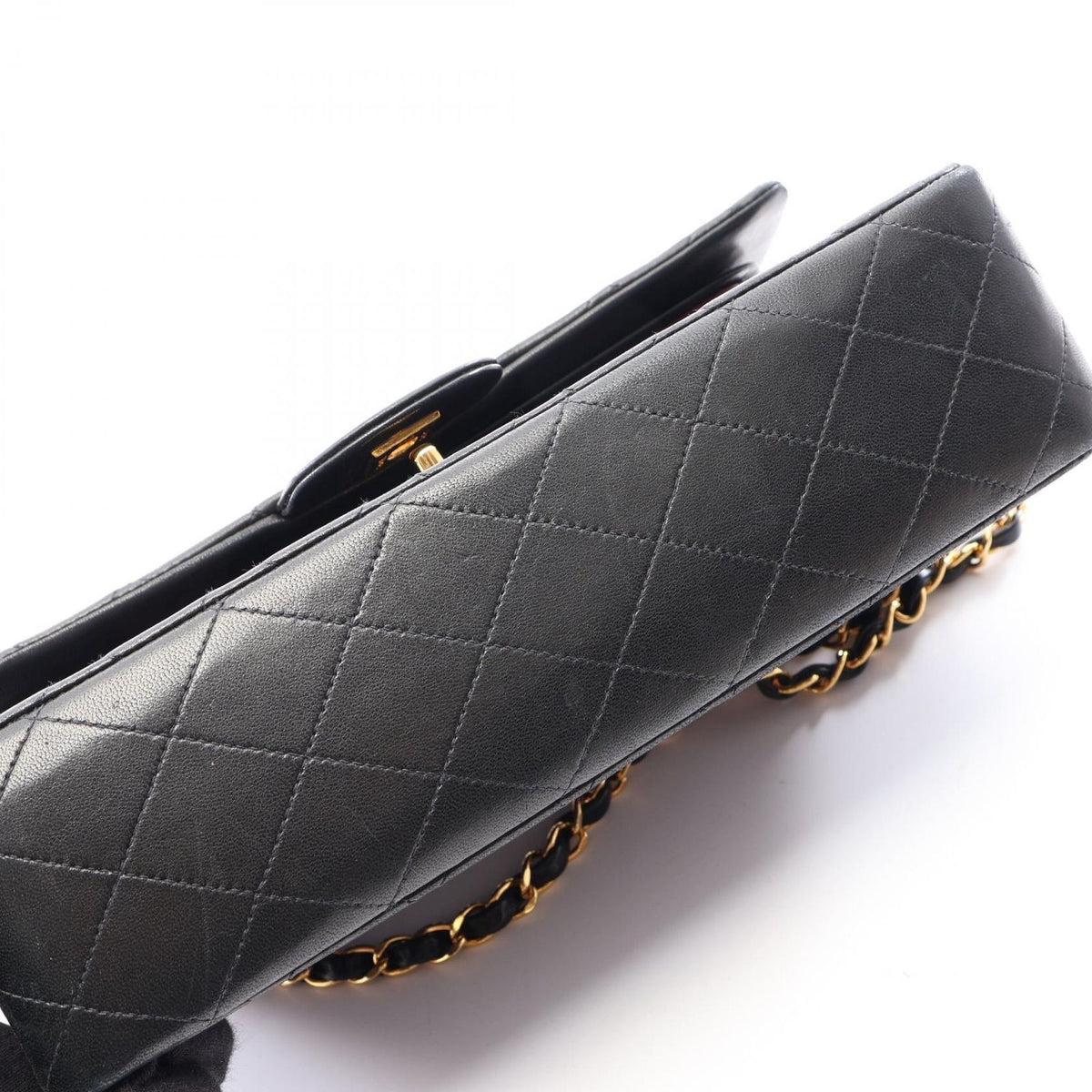 Chanel Shoulder Bag Quilted Double Flap Black Lambskin Chain — view 8