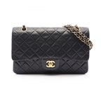 Chanel Shoulder Bag Quilted Double Flap Black Lambskin Chain