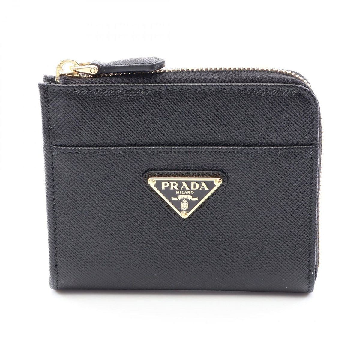 Prada Coin Purse Saffiano Triang L-shaped Zipper Leather