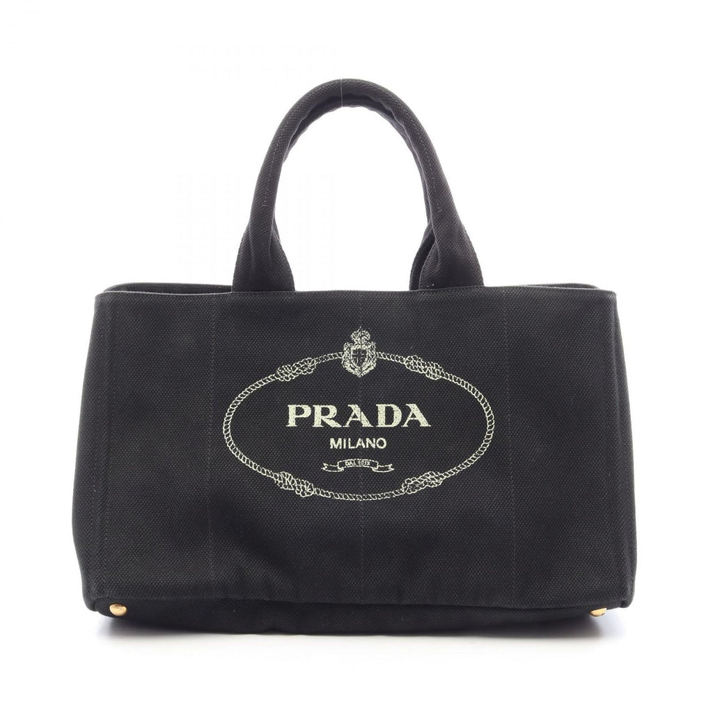 Prada Tote Denim Canapa Black White Canvas Large