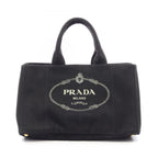 Prada Tote Denim Canapa Black White Canvas Large