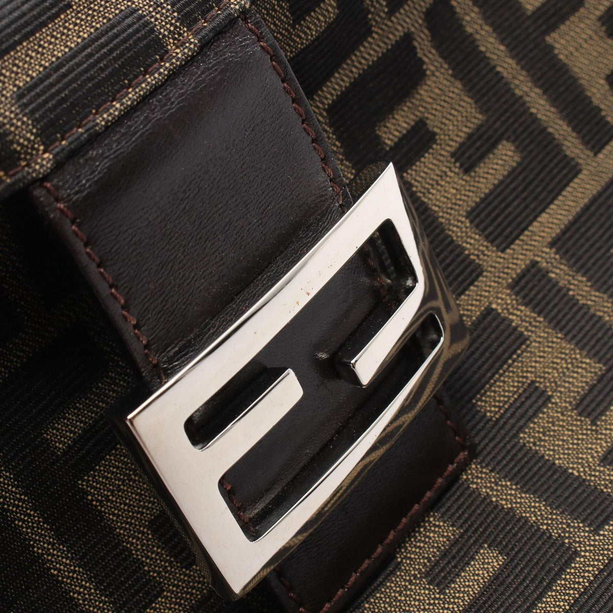 Fendi Shoulder Bag Zucca Brown Black Canvas Leather — view 6