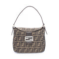 Fendi Shoulder Bag Zucca Brown Black Canvas Leather
