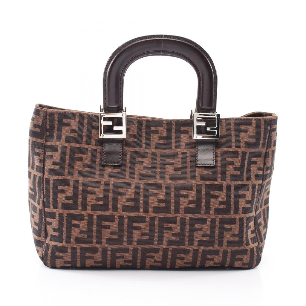 Fendi Tote Zucca Brown Black Canvas Leather Handbag