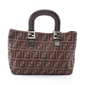 Fendi Tote Zucca Brown Black Canvas Leather Handbag