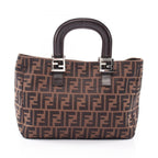 Fendi Tote Zucca Brown Black Canvas Leather Handbag