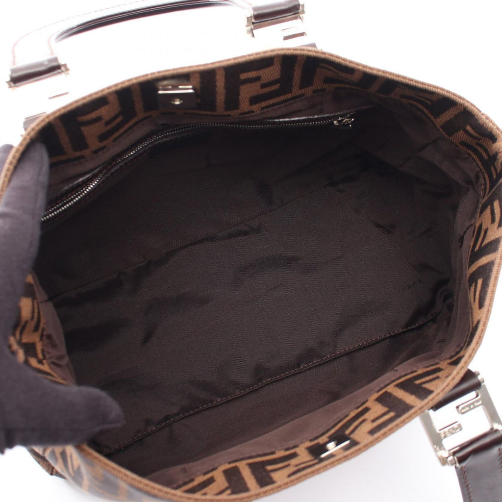 Fendi Tote Zucca Brown Black Canvas Leather Handbag — view 3