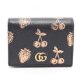Gucci Bifold Wallet Petit Marmont GG Fruit Pattern Black Pink Gold Leather