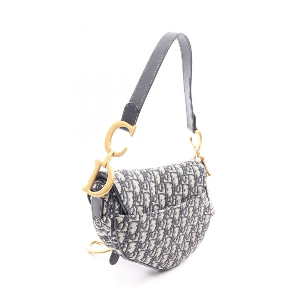 Dior Saddle Bag Oblique Jacquard 2-Way Navy Ivory Canvas Leather — view 2