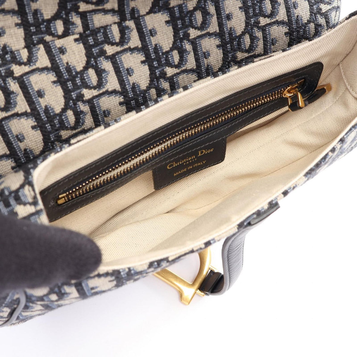 Dior Saddle Bag Oblique 2-Way Navy Ivory Black Canvas Leather — view 3