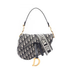 Dior Saddle Bag Oblique 2-Way Navy Ivory Black Canvas Leather